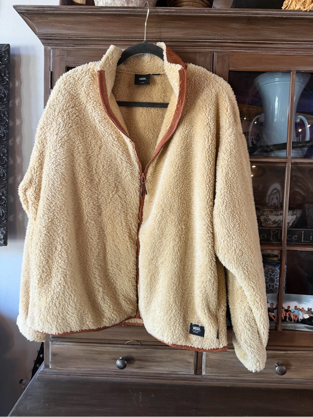 Vans Women's Cream Sherpa Teddy Jacket with Brown Trim